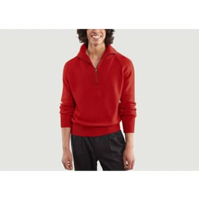 Tricot Cashmere Zip Neck Jumper In Red
