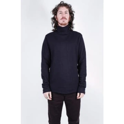 Hannes Roether Boiled Wool Roll Neck Knit Navy In Blue