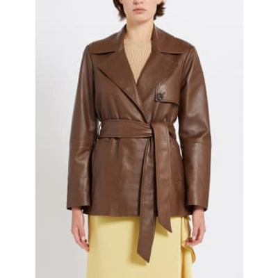 Marella Garbata Leather Jacket Size: 14, Col: Brown