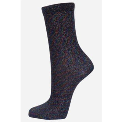 Miss Shorthair Ltd Miss Shorthair 4898bra Womens Black Glitter Socks Rainbow Shimmer Sparkly Ankle Socks In Red