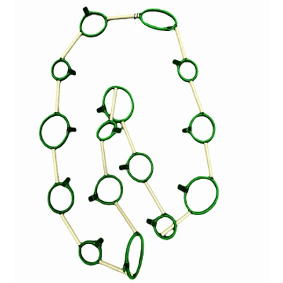 Christina Brampti Necklace Cord Rings With Aluminium Tubes Green