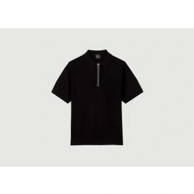 Ps By Paul Smith Zip-up Fine-knit Polo Shirt In Black