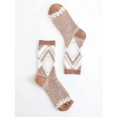 Leto Faux Mohair Aztec Pattern Socks- Brown