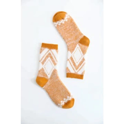 Leto Faux Mohair Aztec Pattern Socks- Mustard In Brown