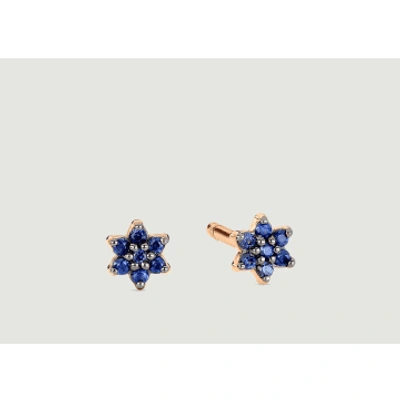 Ginette Ny Mini Star Rose Gold And Sapphire Stud Earrings In Blue