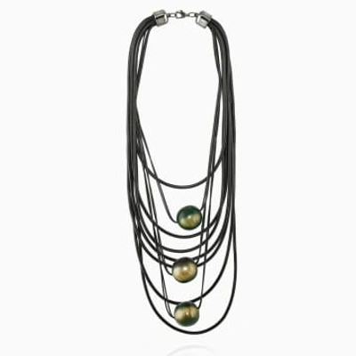 Katerina Vassou Black Rope Necklace With Gold Balls