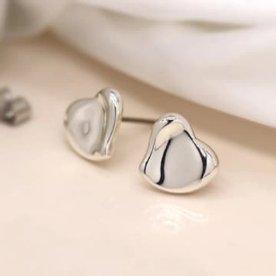 Pom Boutique Wavy Heart Stud Earrings | Silver Plated In Metallic