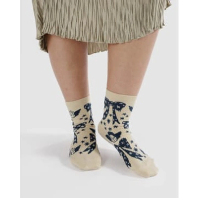 Baggu Crew Sock Cherub Bows In Neutral