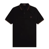 FRED PERRY SLIM FIT TWIN TIPPED POLO BLACK & WHISKEY BROWN