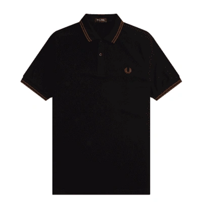 Fred Perry Slim Fit Twin Tipped Polo Black & Whiskey Brown