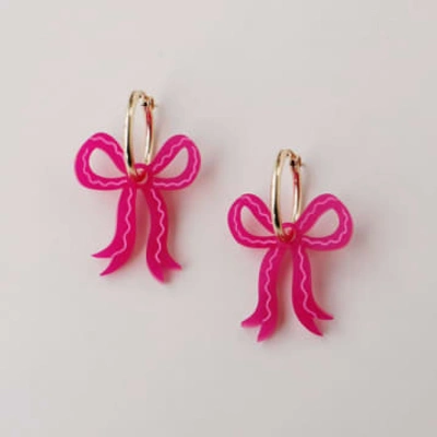 Wolf & Moon Magenta Mini Bow Hoops In Gold