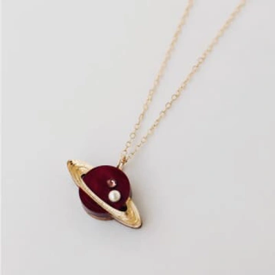 Wolf & Moon Saturn Necklace In Gold