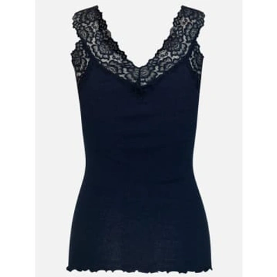 Rosemunde Navy Silk And Lace Strap Vest In Blue