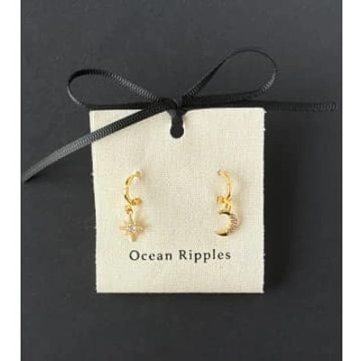 Ocean Ripples Star & Moon Zirconia B585 Earrings In Gold