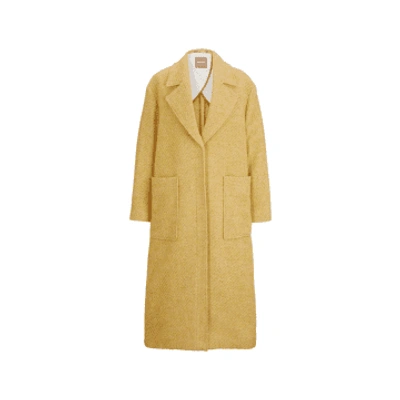 Hugo Boss Half-lined Coat In Multi-colored Twill In Yellow