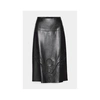 HUGO BOSS BOSS VEMBRO EMBRODIED HEM FAUX LEATHER SKIRT COL: 001 BLACK, SIZE: 8