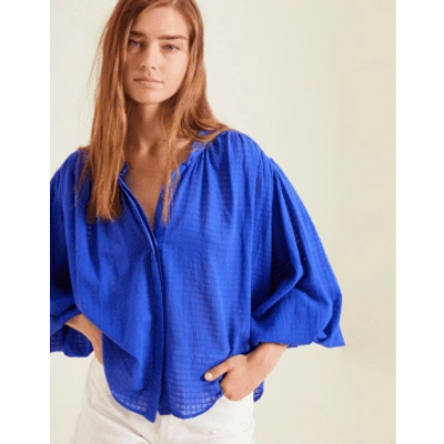 Sacrecoeur Lena Blouson Sleeve Shirt Royal Check In Blue