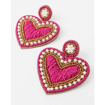 My Doris - Pink Beaded Heart Earrings