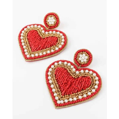 My Doris - Red Beaded Heart Earrings