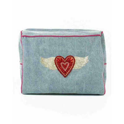 My Doris - Flying Hearts Wash Bag In Brown