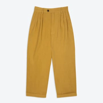 Lowie Drill Ochre Pleat Front Trouser In Yellow