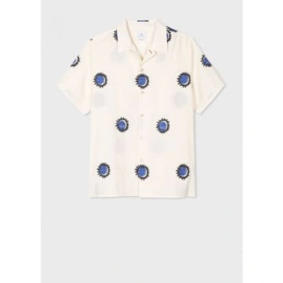 Paul Smith Ss Sun & Moon Embroidered Linen Shirt Col: 40 White/blu
