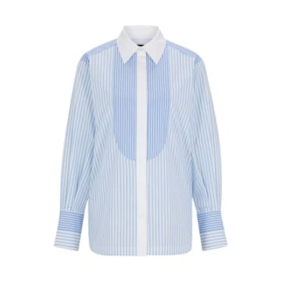 Hugo Boss Boss Betallina Stripe Ribbed Front Shirt Size: 10, Col: Blue/white