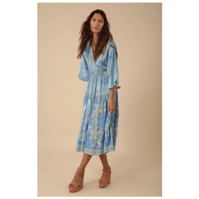 Halebob Blue Sea Print Button Up Loose Sleeve Dress Size: L, Col: Blue
