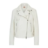 Hugo Boss Leather Jacket With Signature Lining And Asymmetric Zip In White