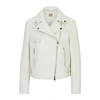 HUGO BOSS BOSS SAJINA OVERSIZE LEATHER BIKER JACKET COL: 118 OPEN WHITE, SIZE: 6