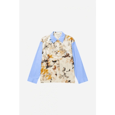 Munthe Morocco Floral Print Stripe Sleeve Shirt Col: Blue/cream Multi,