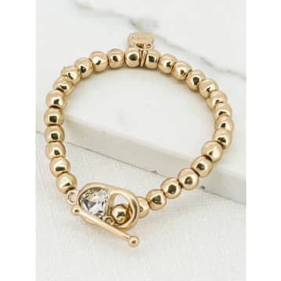 Envy Gold Beaded Bracelet With Heart T-bar Clasp