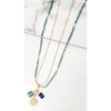ENVY LONG GOLD AND BLUE DOUBLE LAYER NECKLACE WITH COIN AND CHARM PENDANTS