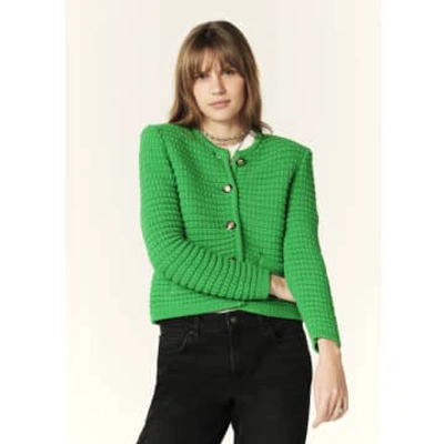Ba&sh Gaspard Crewneck Cardigan Sweater In Green