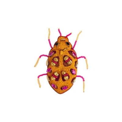 Re Brooch Beaded Jewelled Beetle Amber In Burgundy