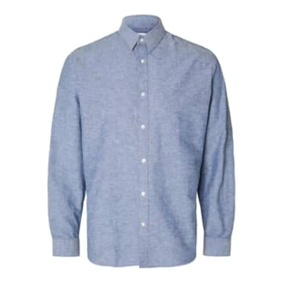 Selected Homme Slhslimnew-linen Medium Blue Denim Shirt