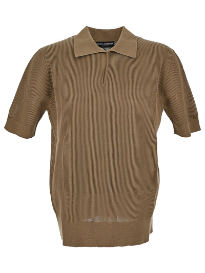 Dolce & Gabbana Cotton Polo In Beige