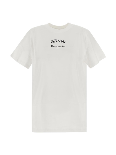 Ganni Short Sleeve White Relaxed O-neck T-shirt