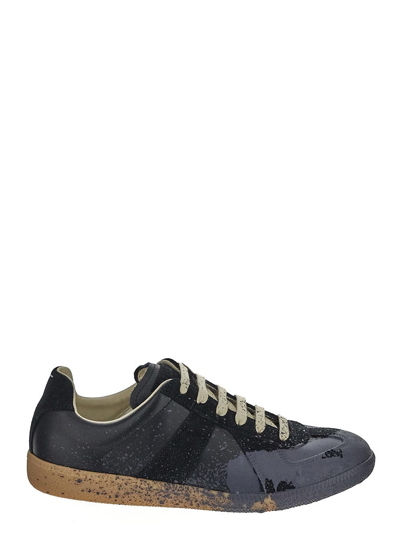 Maison Margiela Paint Replica Leather Trainers In Black
