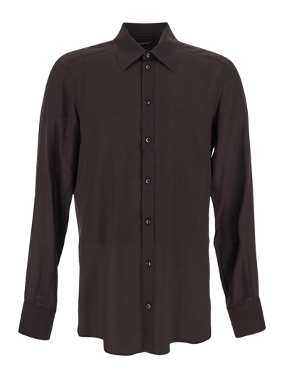 Dolce & Gabbana Silk Shirt In Marrone