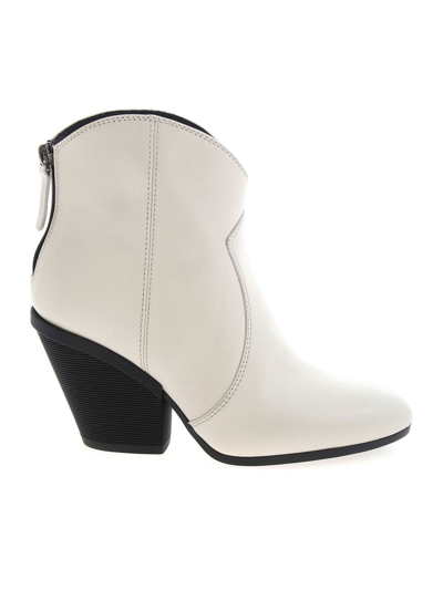 Hogan Texan Ankle Boots In Ecru Colour In Cream