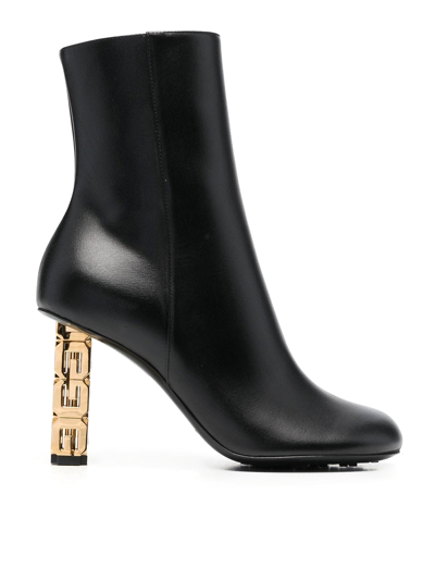 Givenchy Black G Cube Leather Ankle Boot With Gold Heel In Nero