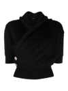 Balmain Brushed-yarn Surplice Top In Black