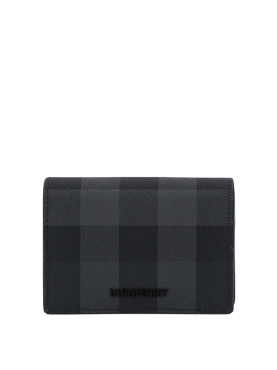 Burberry Coated Canvas Card Holder With Check Motif In Black