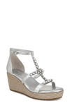 Naturalizer Serena Ankle Strap Espadrille Platform Wedge Sandal In Silver Leather