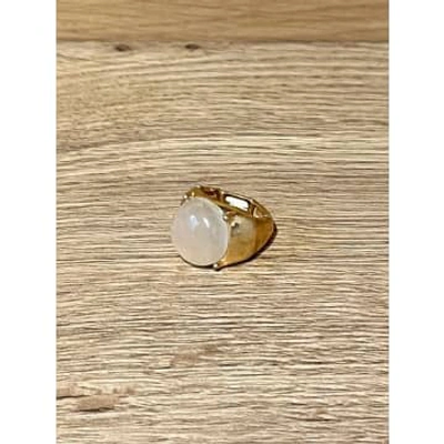 Envy Elasticated Gold Ring With Cream Stone