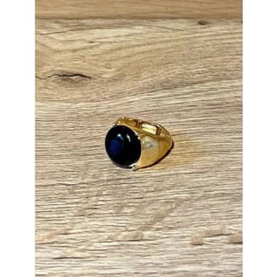 Envy Elasticated Gold Ring With Black Stone