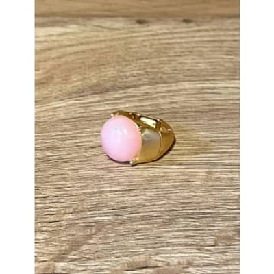 Envy Elasticated Gold Ring With Pink Stone