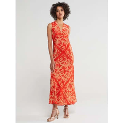 Ottod'ame Printed Viscose Long Dress Coral In Pink