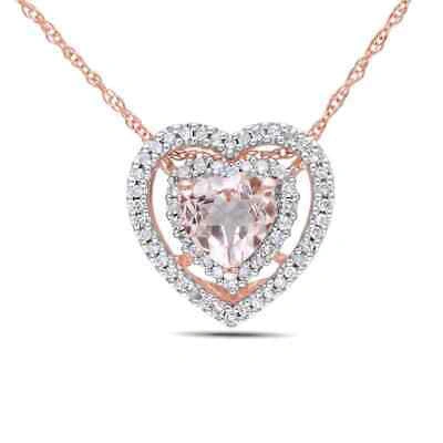 Pre-owned Amour Heart-cut Morganite And 1/5 Ct Tw Diamond Double Heart Halo Necklace In In Check Description